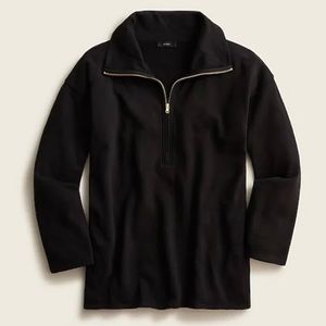 NWT J. Crew University Terry Long Half-Zip Tunic Black Small
